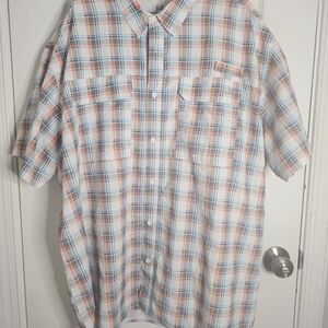 Realtree Men's Blue and Orange Plaid Button Down Shirt